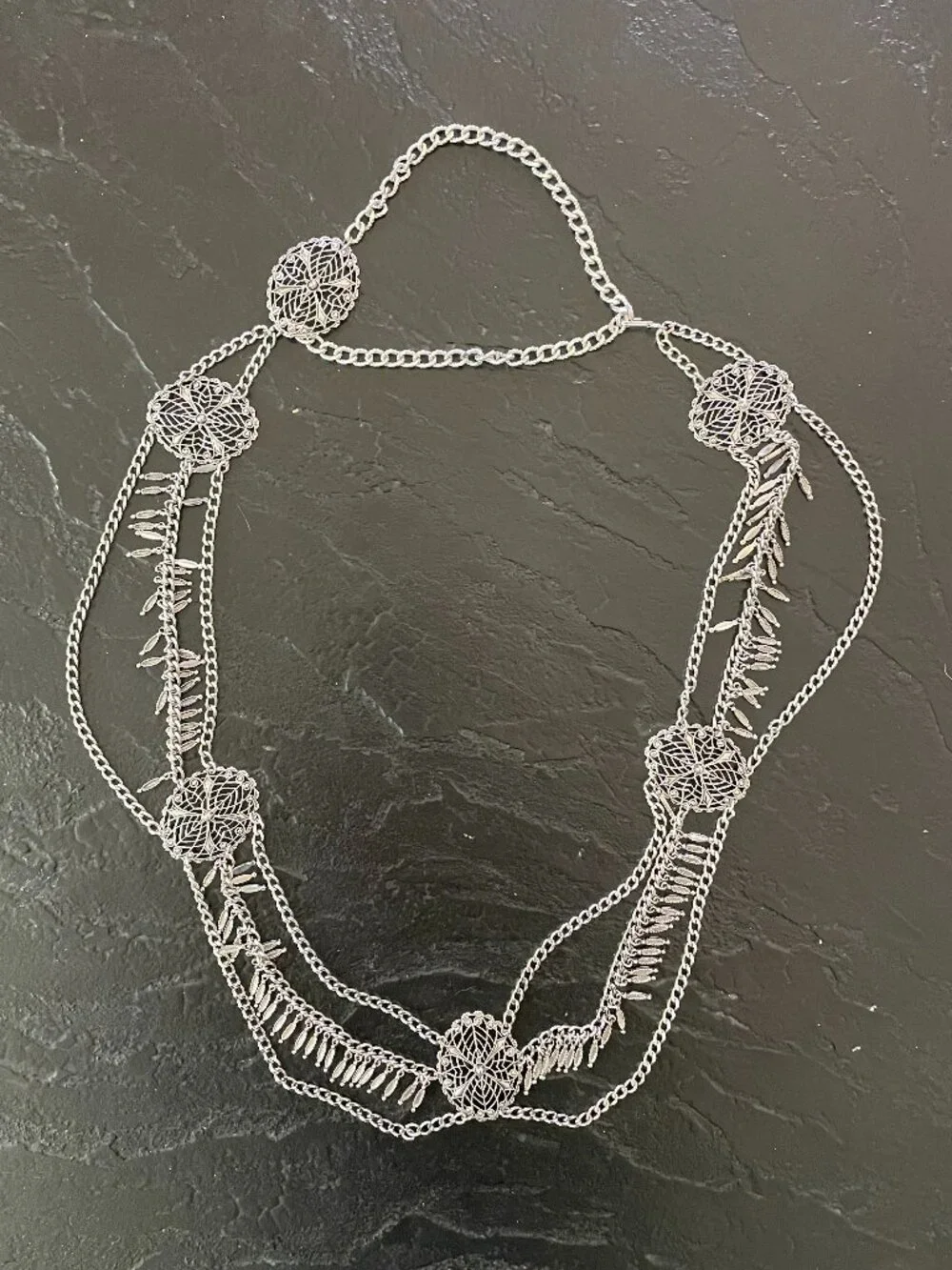 Vintage-Style Silver-Tone Metal Multi-Chain Belt